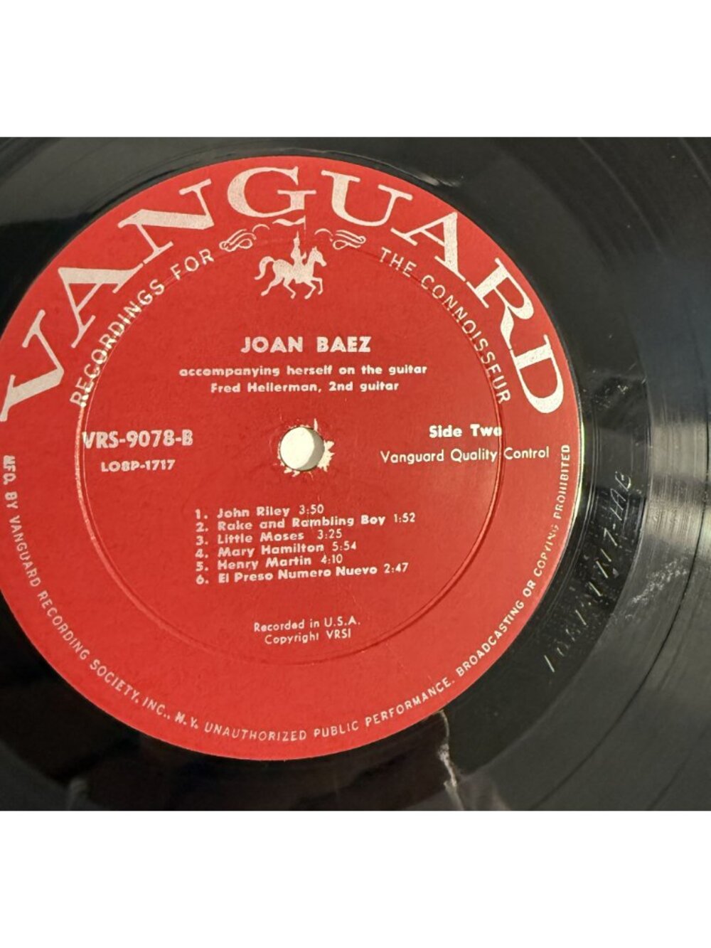 Joan Baez VRS-9078 Early (1960) 1A/1A Vanguard LP VG+ EX Play Tested Folk - Picture 13 of 14